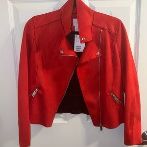 Hm red faux suede biker